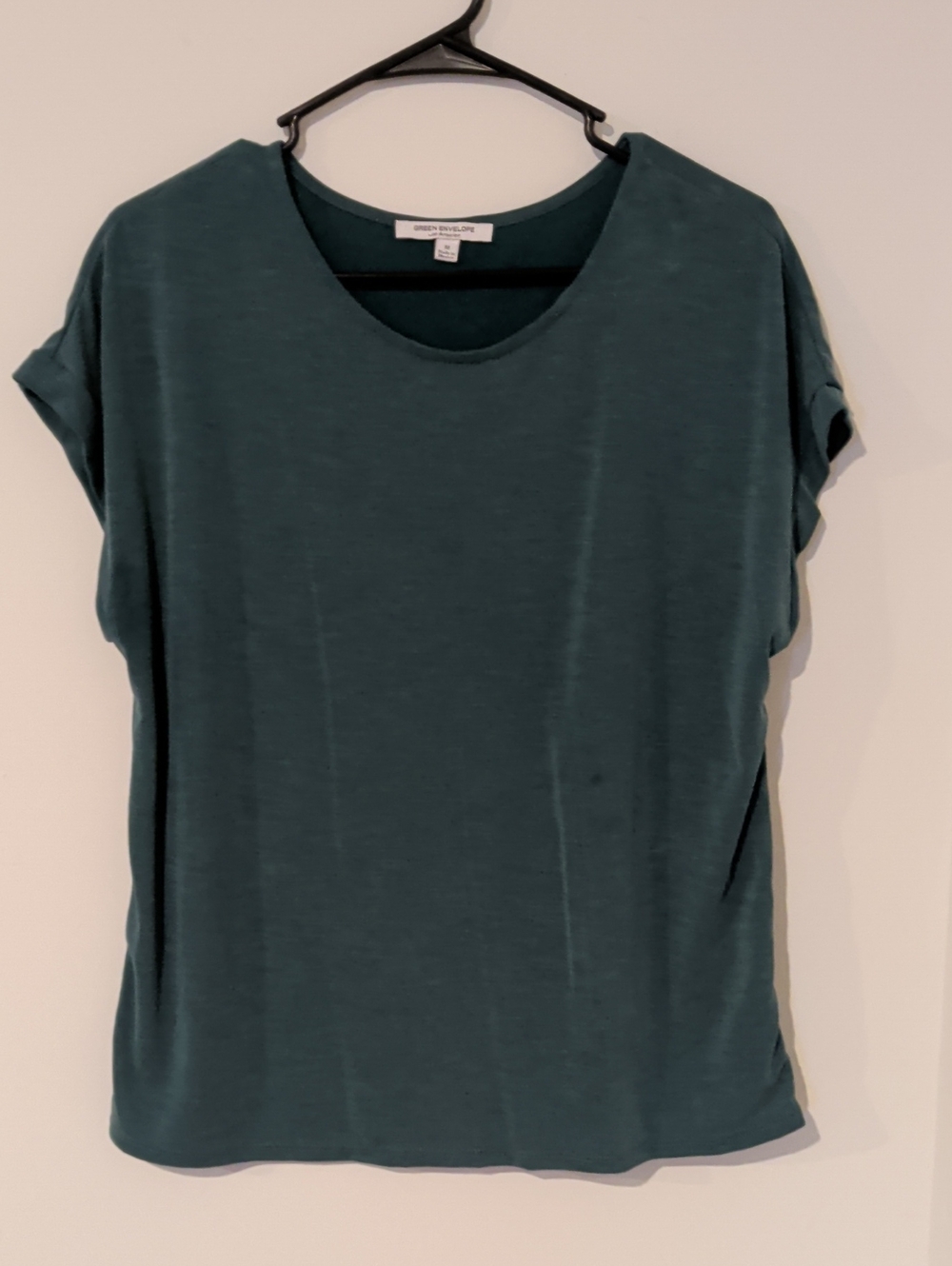 Green Envelope Scoop Neck Short Sleeve Tee - Teal Green